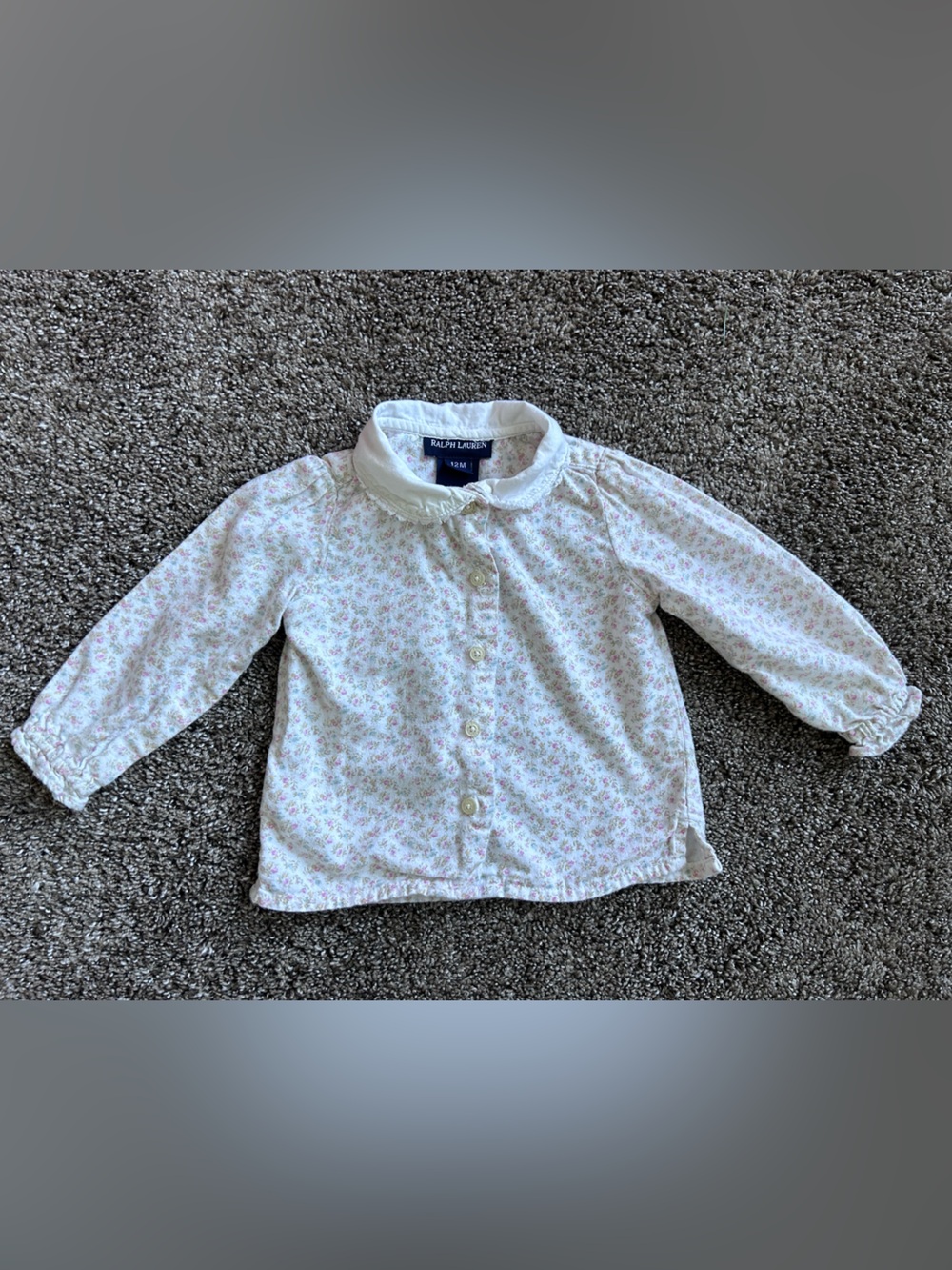 Ralph Lauren White Blouse with Pink Floral Print Size 12 months